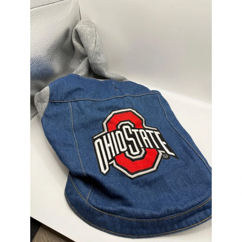 Pets First Ohio State Buckeyes Dog Hoodie Denim Fleece Medium Blue Grey NCAA